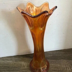 Vtg  Marigold Carnival Glass Swung Vase